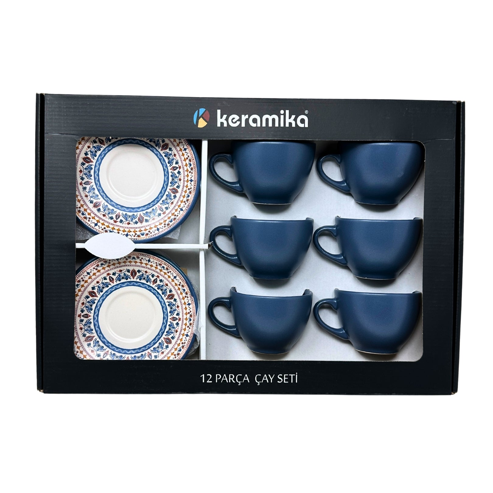 Keramika Blue Mosaic Capuccino Coffee Cup and Saucer Set (12 pc)