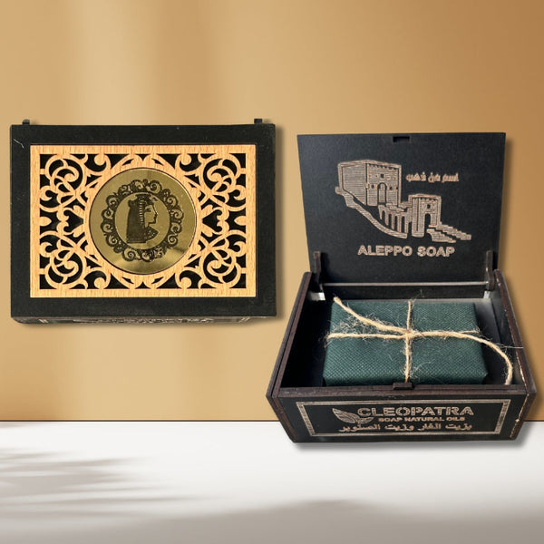 Laurel, Olive Oil & Oud Cleopatra Aleppo Soap (1 Bar, 175g) Engraved Wood Box