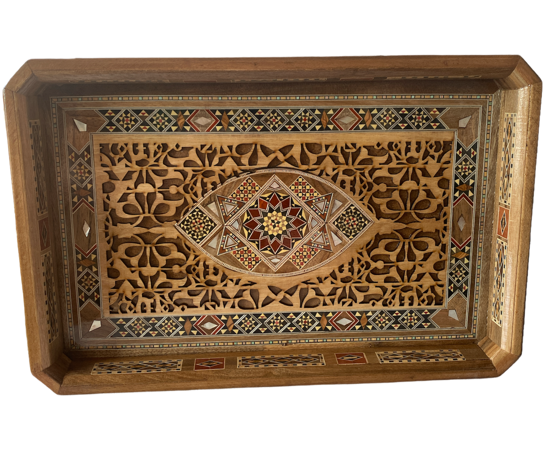 Handmade Mosaic Tray with Inlaid Mother of Pearl