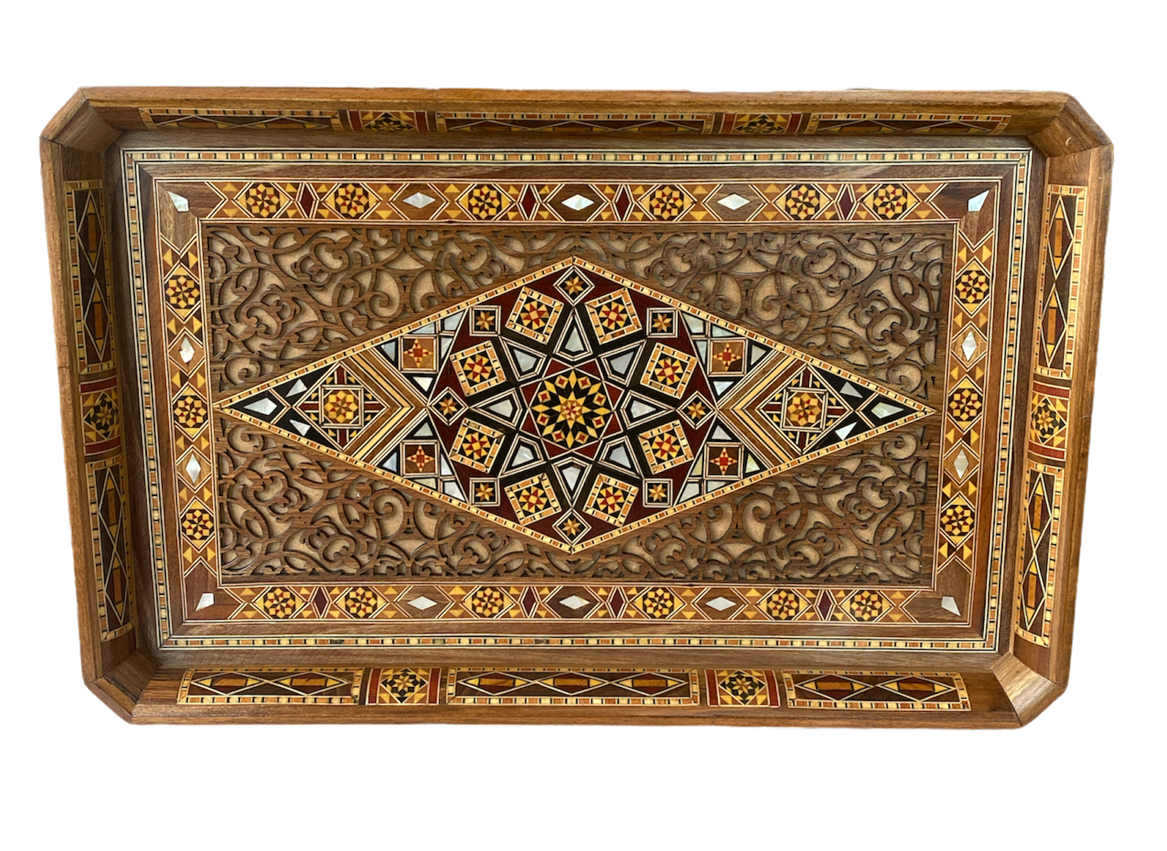 Handmade Mosaic Tray with Inlaid Mother of Pearl