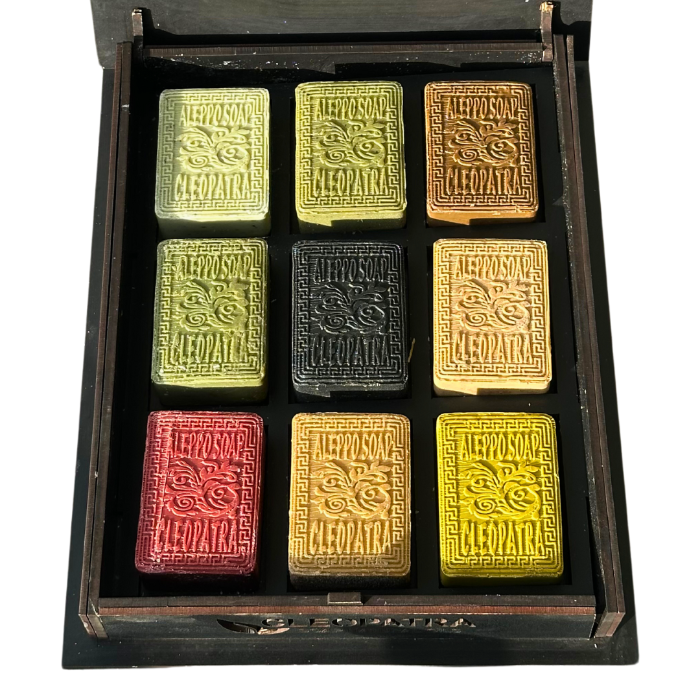 Cleopatra Aleppo Soap Wood Gift Box Set (9 x 85g) Handmade All-Natural Bars