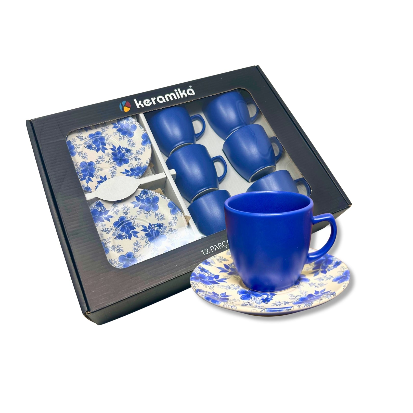 Keramika Flowers Americano Coffee Cup and Saucer Set (12 pc)