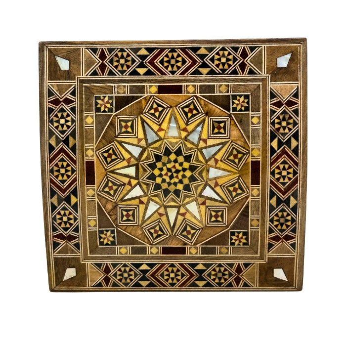 Medium Handmade Syrian Mosaic Decorative Box with Geometric Mother of Pearl Inlay