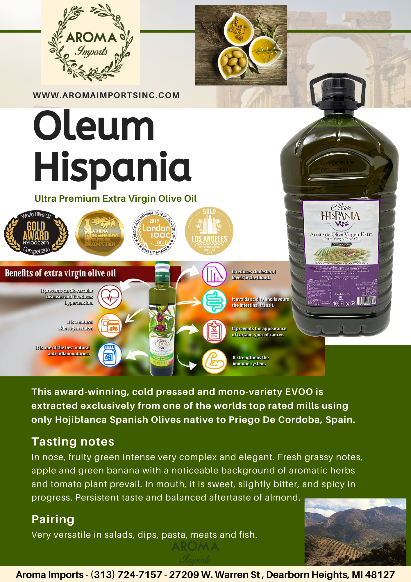 Oleum Hispania Cold-Pressed Extra Virgin Olive Oil - 3L