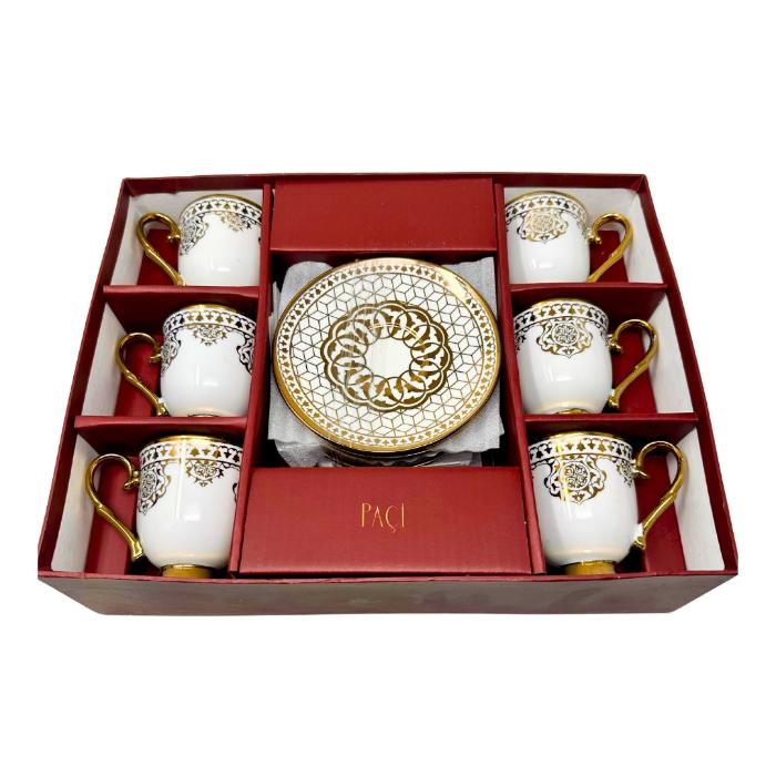 Berceste Gold Turkish Coffee Cup and Saucer Set (12 pc)