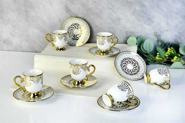Berceste Gold Turkish Coffee Cup and Saucer Set (12 pc)