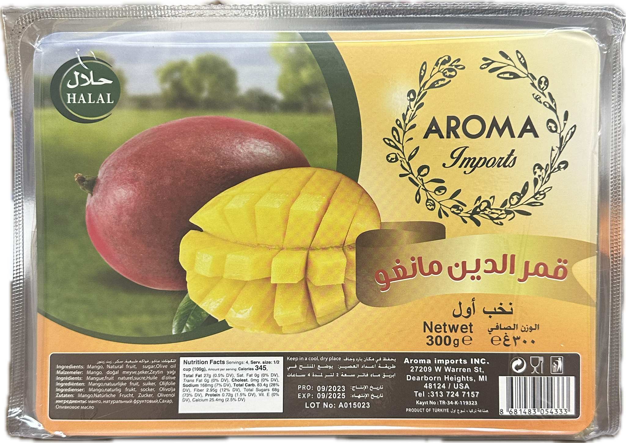 Mango or Apricot Fruit Roll (3 Pack of 300g) Fruit Leather by Aroma Imports