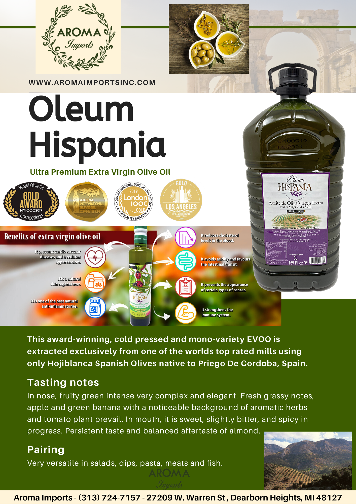 Oleum Hispania Cold Pressed Extra Virgin Olive Oil - 1L